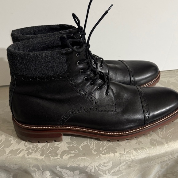 🔥Sale🔥 J & M EST. 1850 20-2925 MEN'S BLACK LEATHER & FABRIC CAPTOE BOOTS 13M - Picture 1 of 8